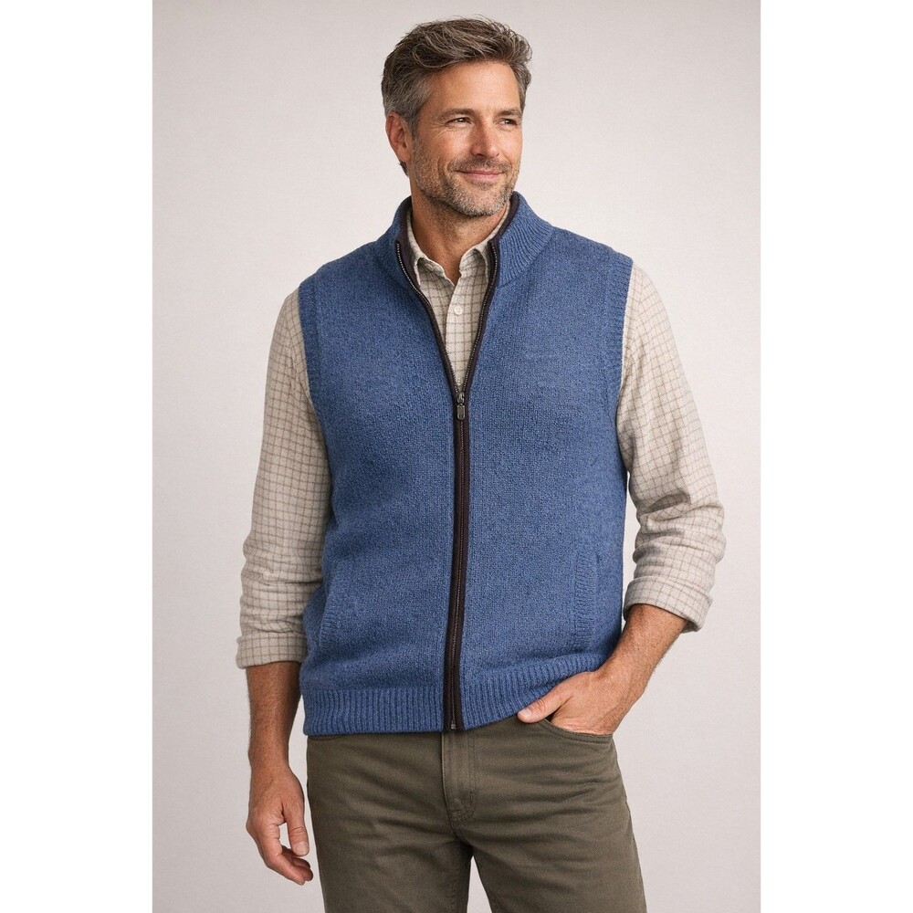LL‎ Bean Mens Waterfowl Sweater Vest XL-Reg Merino Lambs Wool Preppy Blue